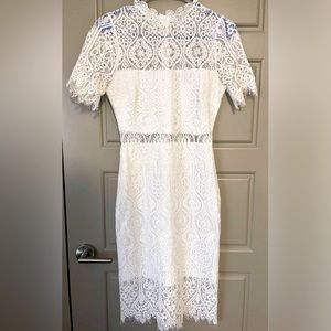 Lulu's White Lace‎ Midi Dress Small Bridal Shower Wedding Formal Chic Romantic